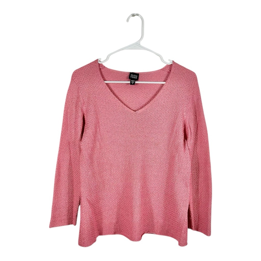 Eileen Fisher Pink V-Neck Nylon Cotton Long Sleeve Knit Sweater